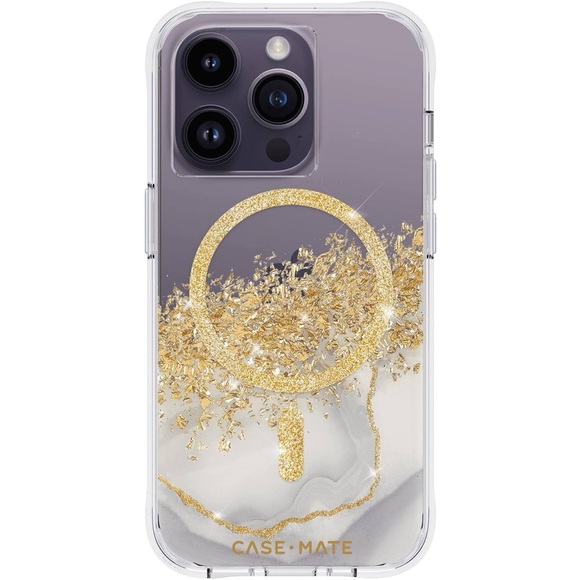 CASE-MATE Karat Gold Glitter Grey Marble Granite MagSafe iPhone 15 PRO MAX Case - Picture 3 of 16